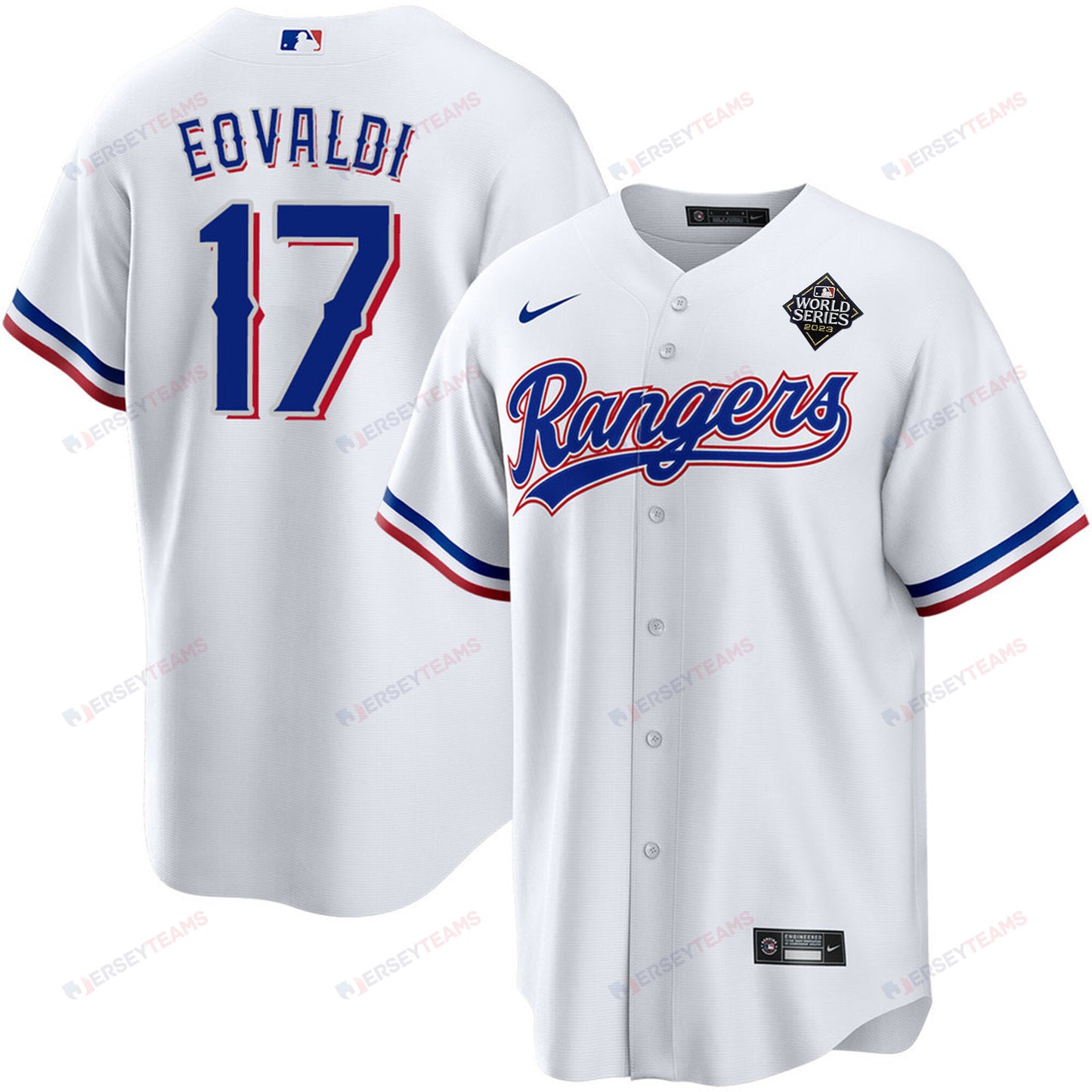 Nathan Eovaldi 17 Texas Rangers 2023 World Series Stitched Baseball Jersey - White