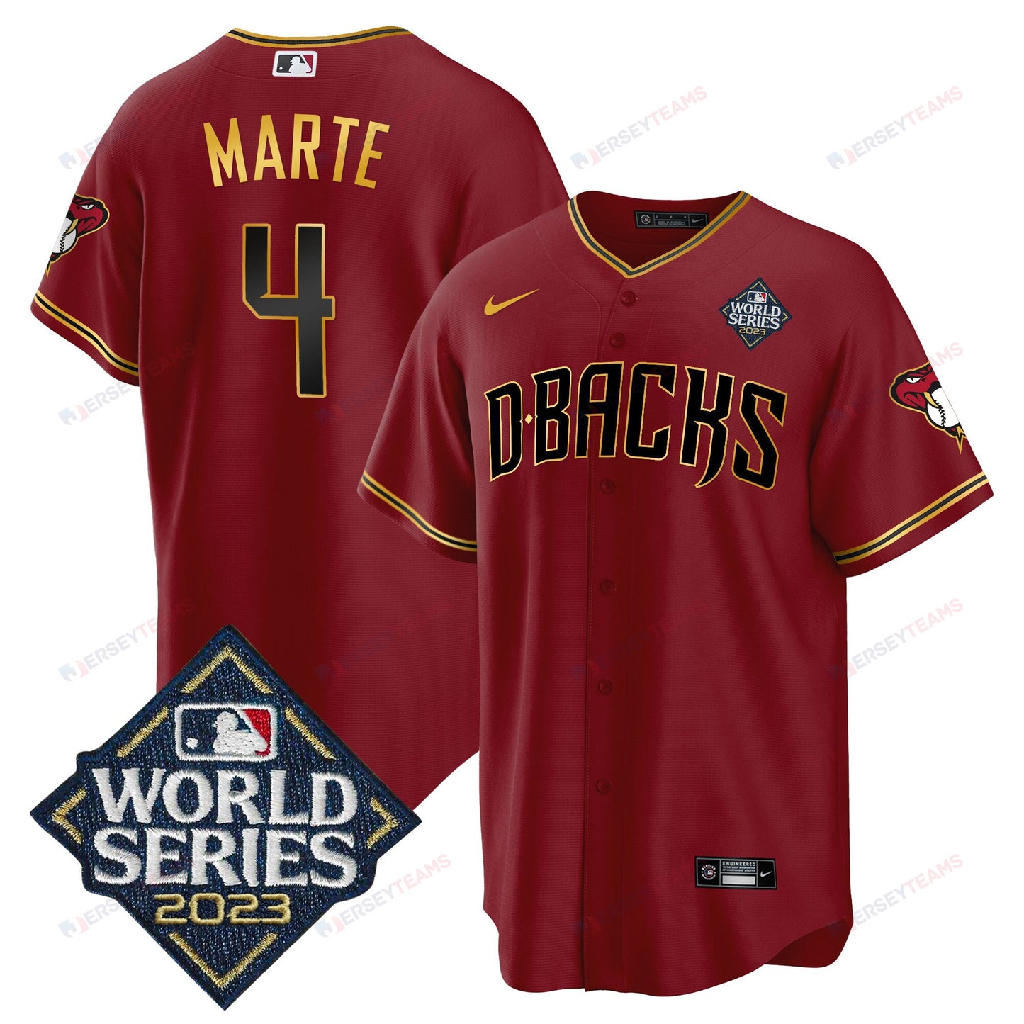Ketel Marte 4 Arizona Diamondbacks 2023 World Series Men Jersey - Crimson Gold