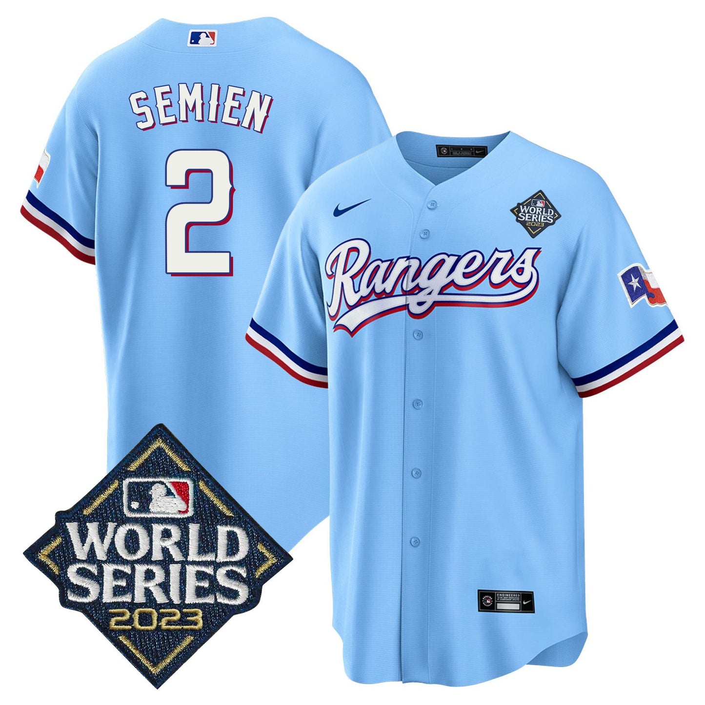 Marcus Semien 2 Texas Rangers 2023 World Series Stitched Baseball Jersey - Blue