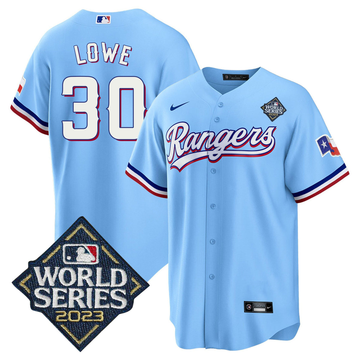 Nathaniel Lowe 30 Texas Rangers 2023 World Series Stitched Baseball Jersey - Blue