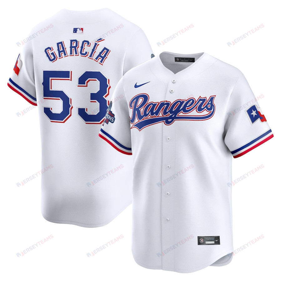 Adolis García 53 Texas Rangers Home 2023 World Series Champions Limited Men Jersey - White