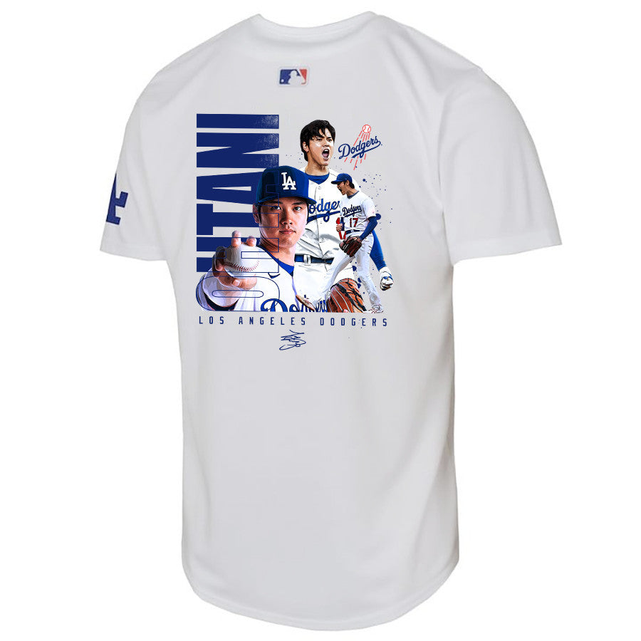 Shohei Ohtani 17 Los Angeles Dodgers Signed Name 2023 Youth Home Jersey - White
