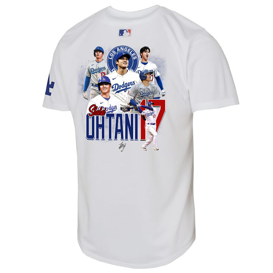 Shohei Ohtani 17 Los Angeles Dodgers Signed Collage Arts Youth Home Jersey - White