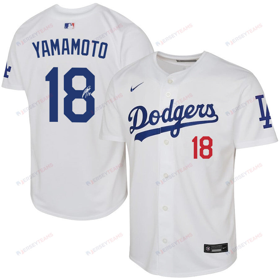 Yoshinobu Yamamoto 18 Signed Los Angeles Dodgers YOUTH Home Jersey - White