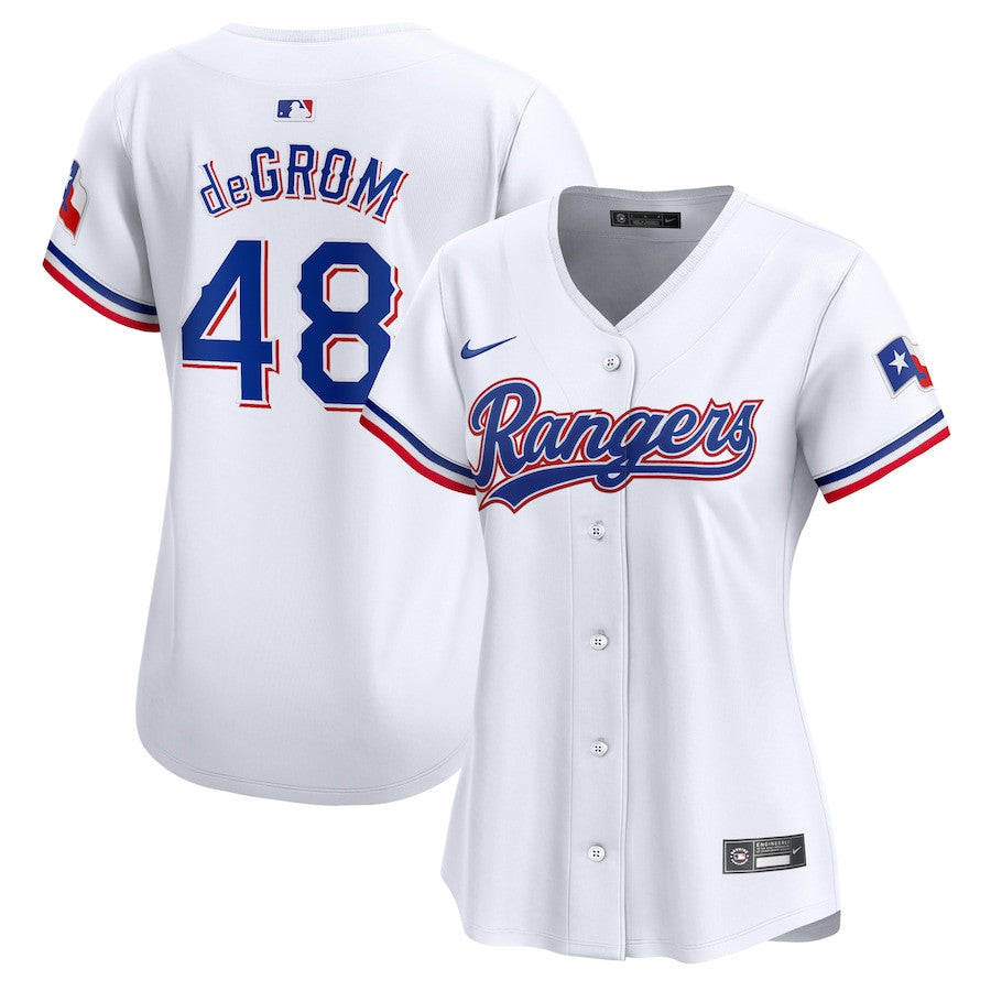 Jacob deGrom 48 Texas Rangers Women Home Limited Player Jersey - White