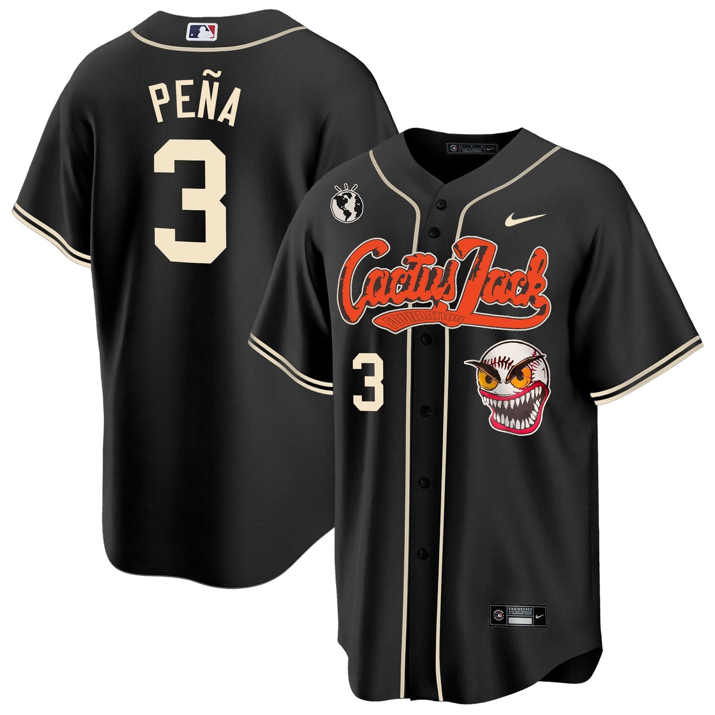 Jeremy Pena 3 Houston Astros Cactus Jack Men Jersey - Black
