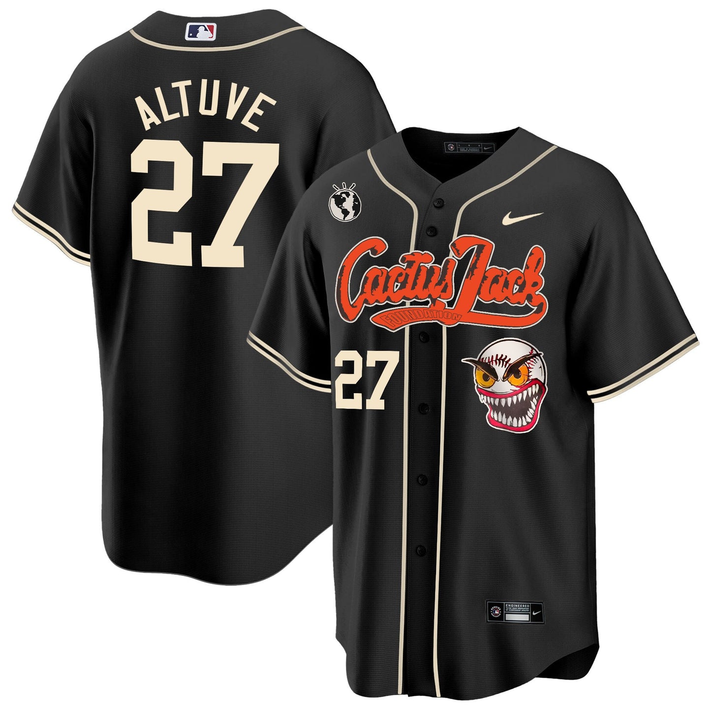 Jose Altuve 27 Houston Astros Cactus Jack Men Jersey - Black