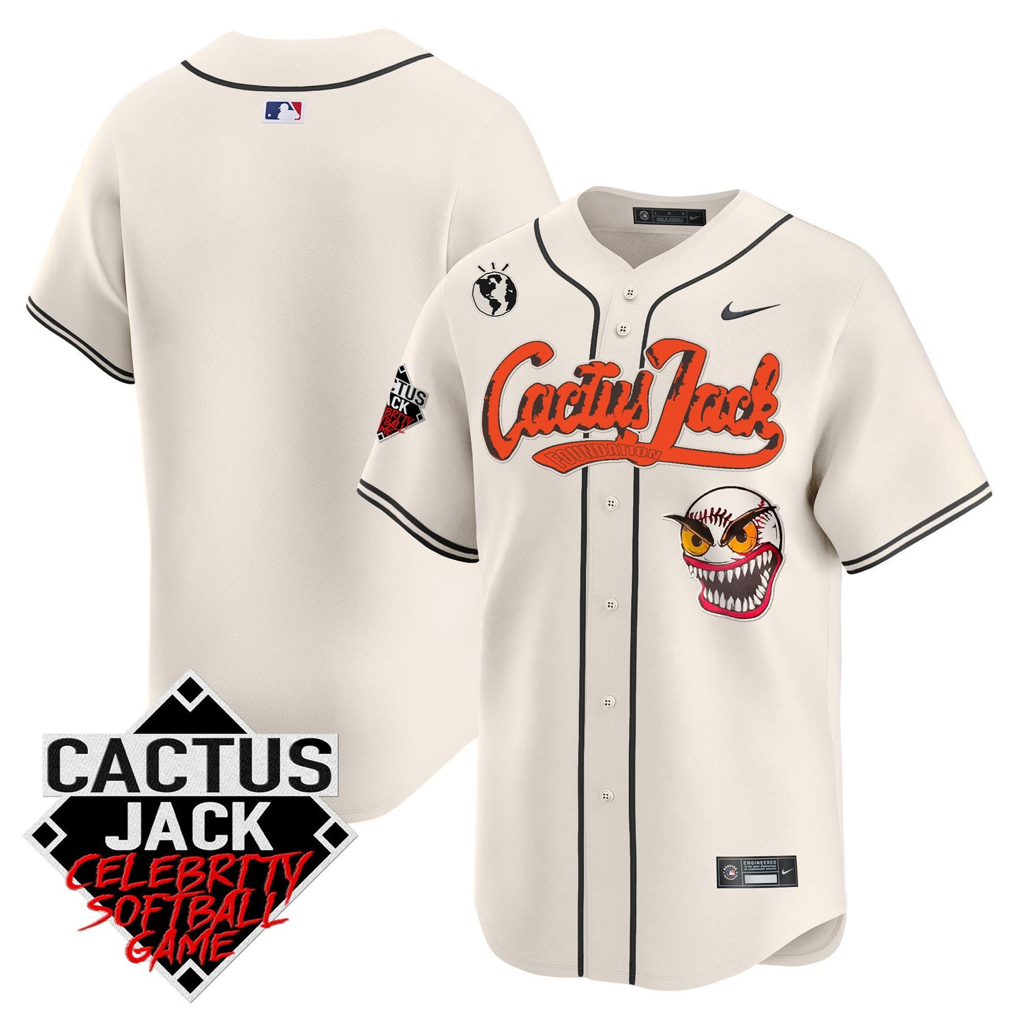 Houston Astros Cactus Jack Celebrity Softball Game Patch Men Jersey - Cream