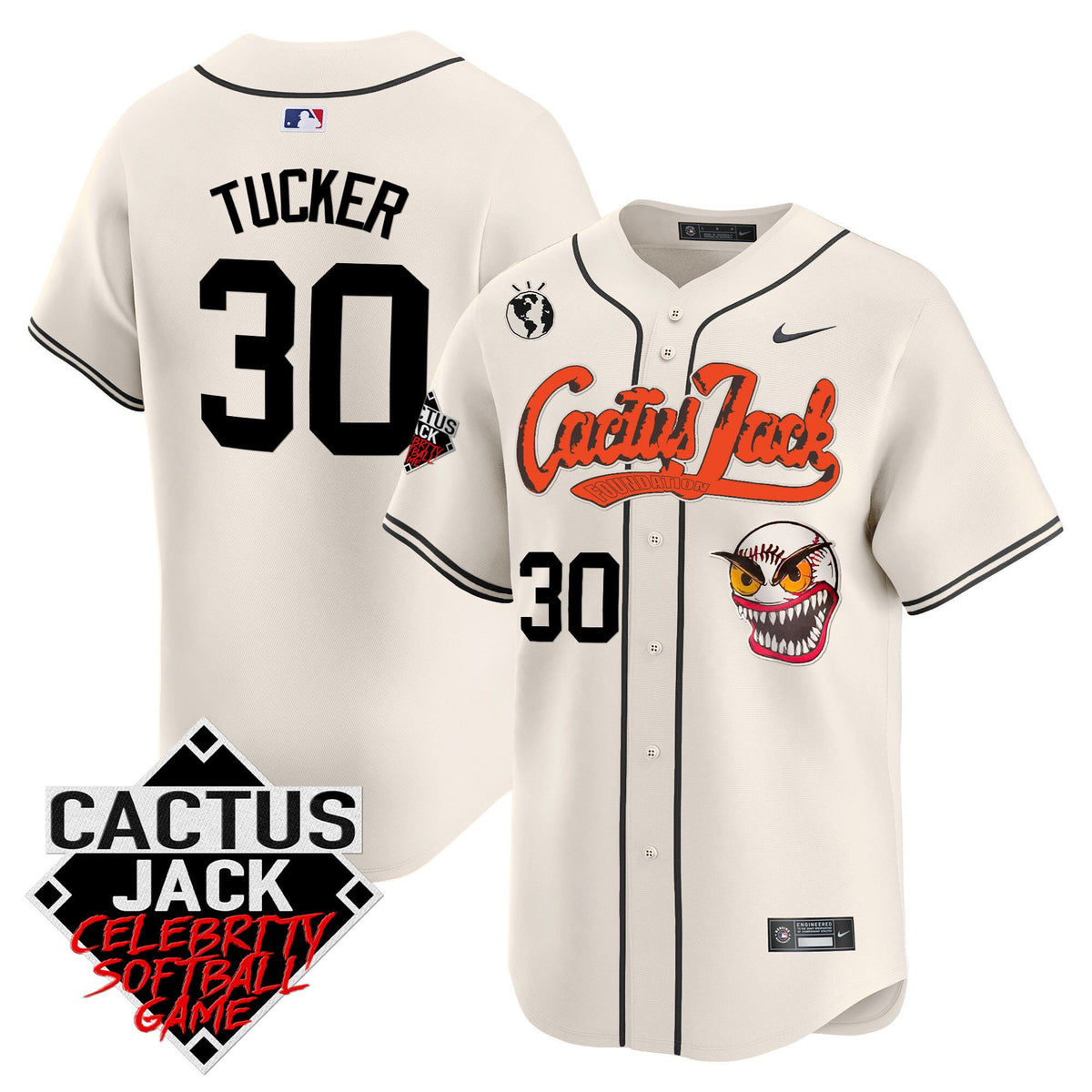 Kyle Tucker 30 Houston Astros Cactus Jack Celebrity Softball Game Patch Men Jersey - Cream