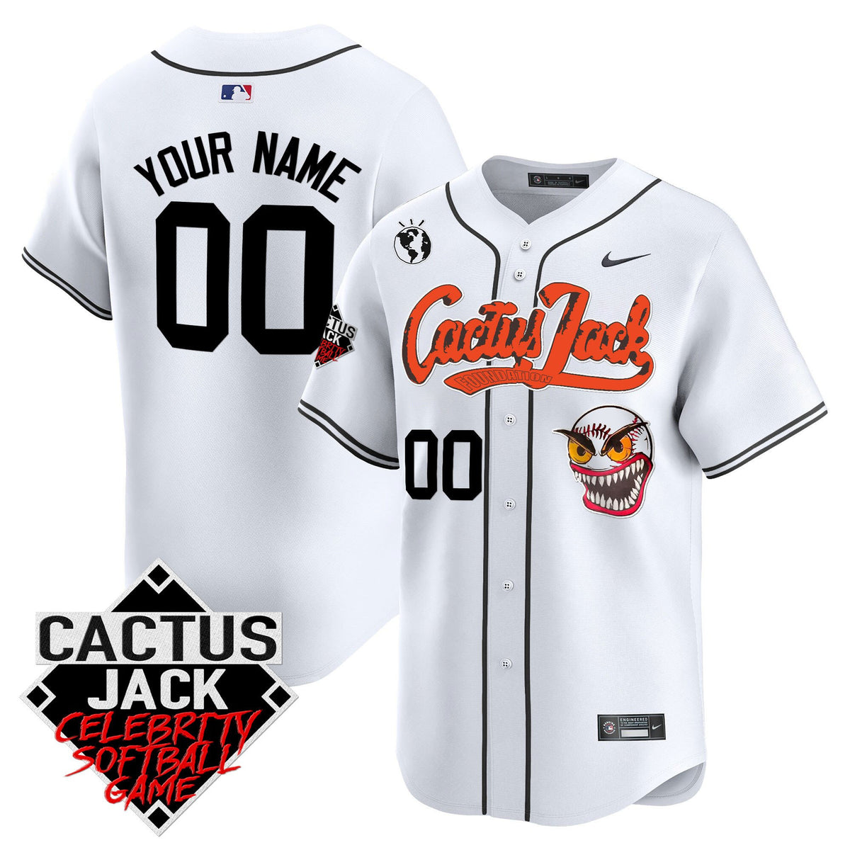 Houston Astros Cactus Jack Celebrity Softball Game Patch Custom Men Jersey - White