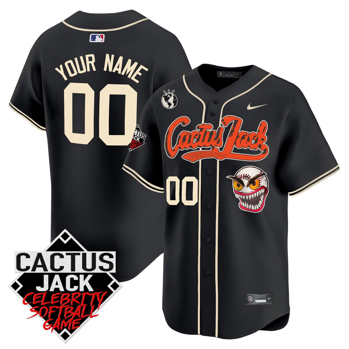 Houston Astros Cactus Jack Celebrity Softball Game Patch Custom Men Jersey - Black