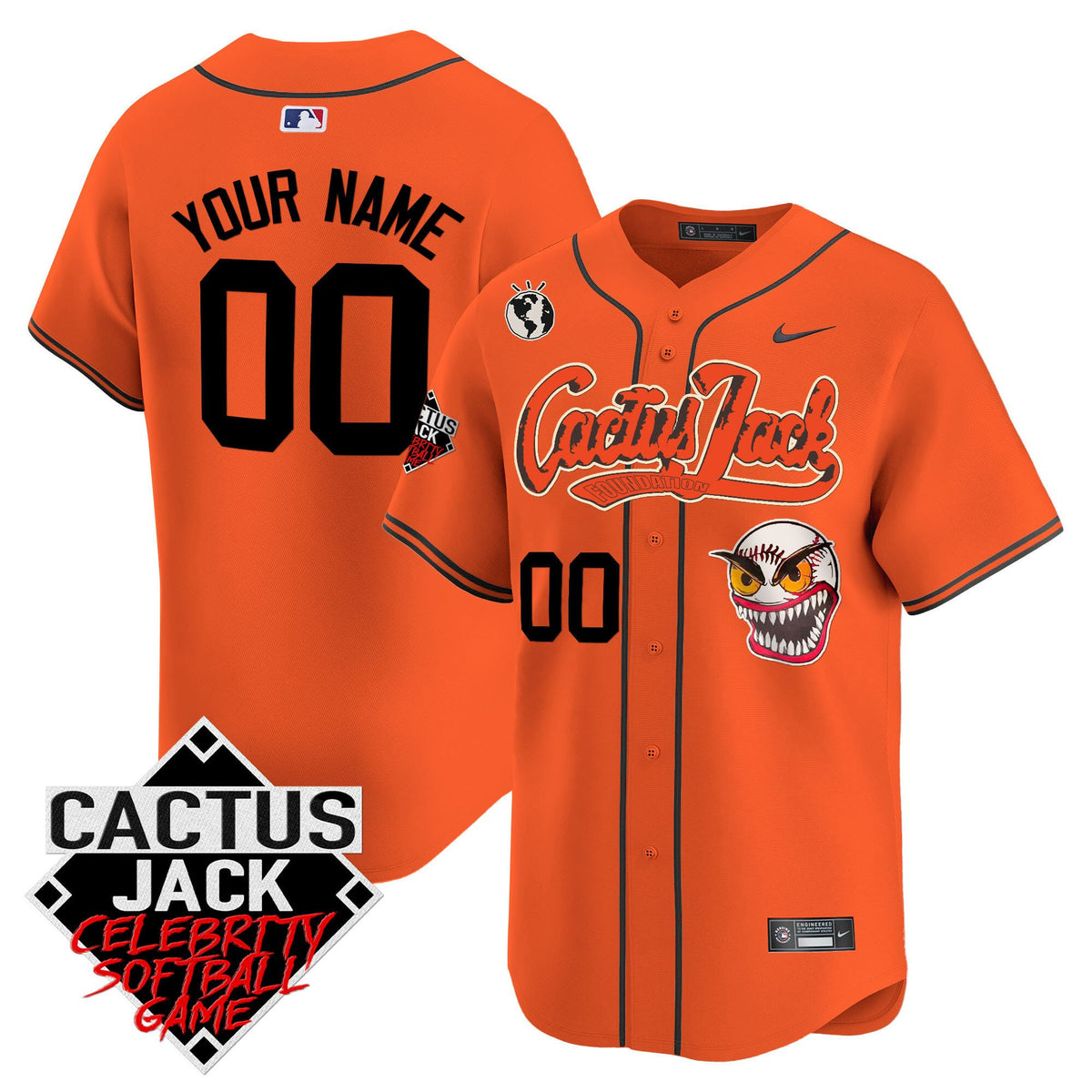 Houston Astros Cactus Jack Celebrity Softball Game Patch Custom Men Jersey - Orange