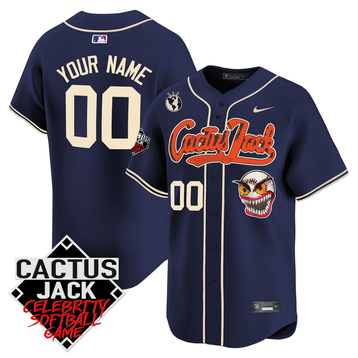Houston Astros Cactus Jack Celebrity Softball Game Patch Custom Men Jersey - Navy