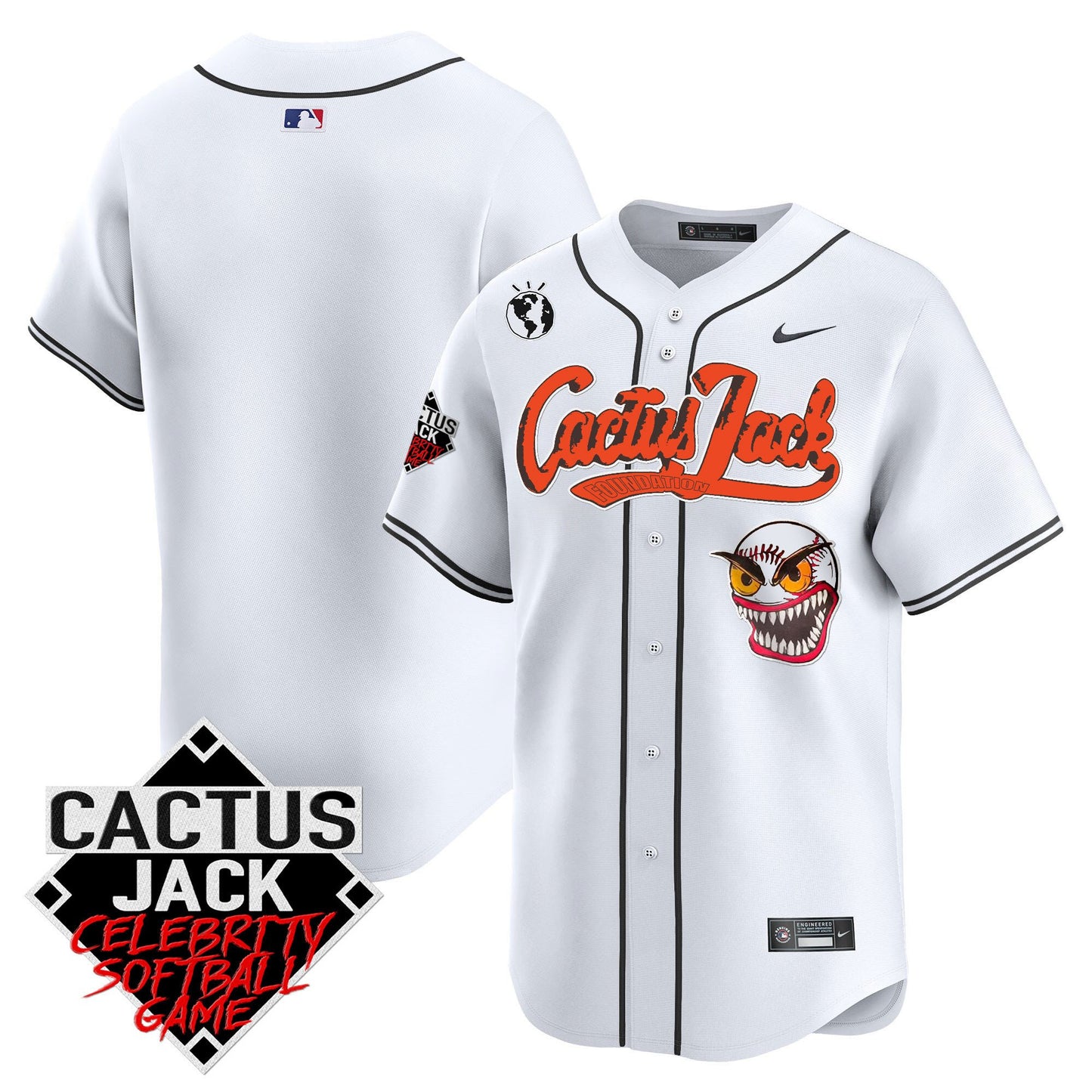 Houston Astros Cactus Jack Celebrity Softball Game Patch Men Jersey - White