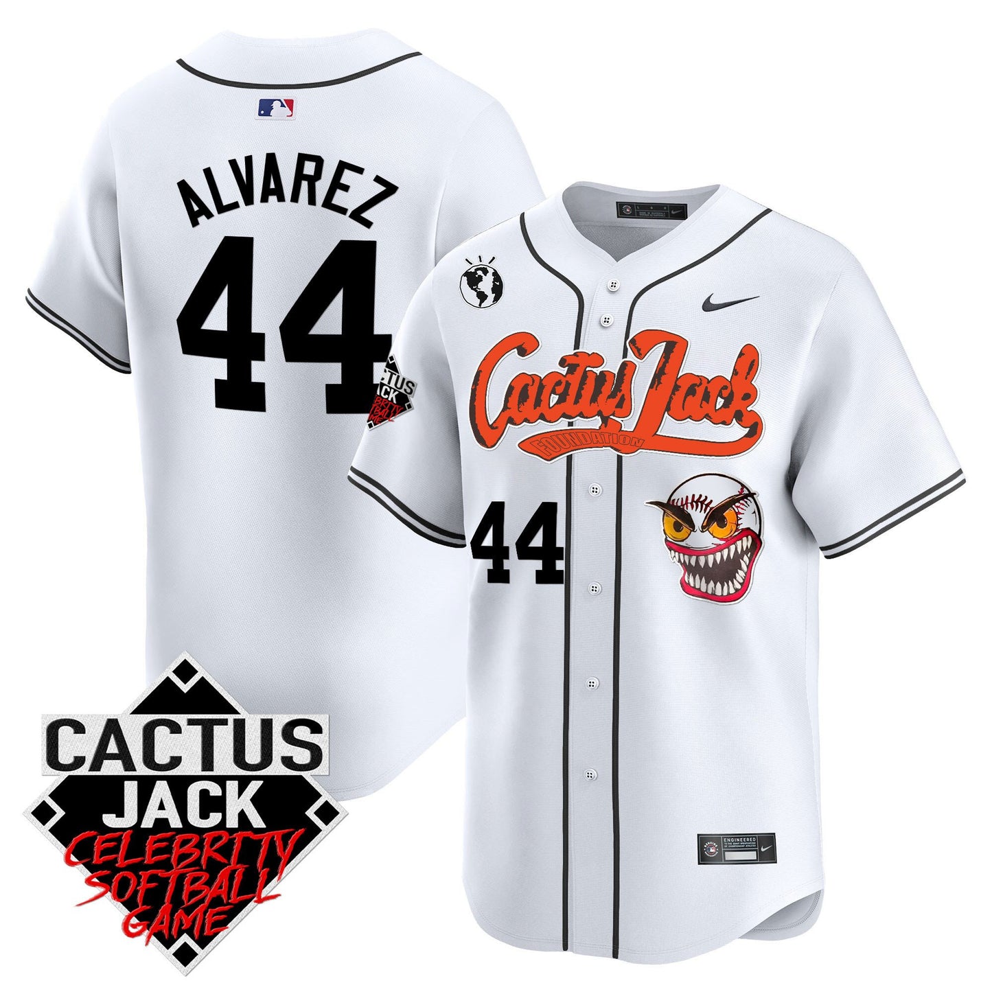 Yordan Álvarez 44 Houston Astros Cactus Jack Celebrity Softball Game Patch Men Jersey - White