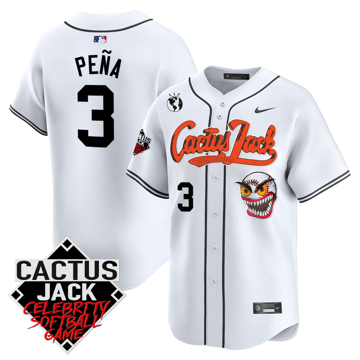 Jeremy Pena 3 Houston Astros Cactus Jack Celebrity Softball Game Patch Men Jersey - White