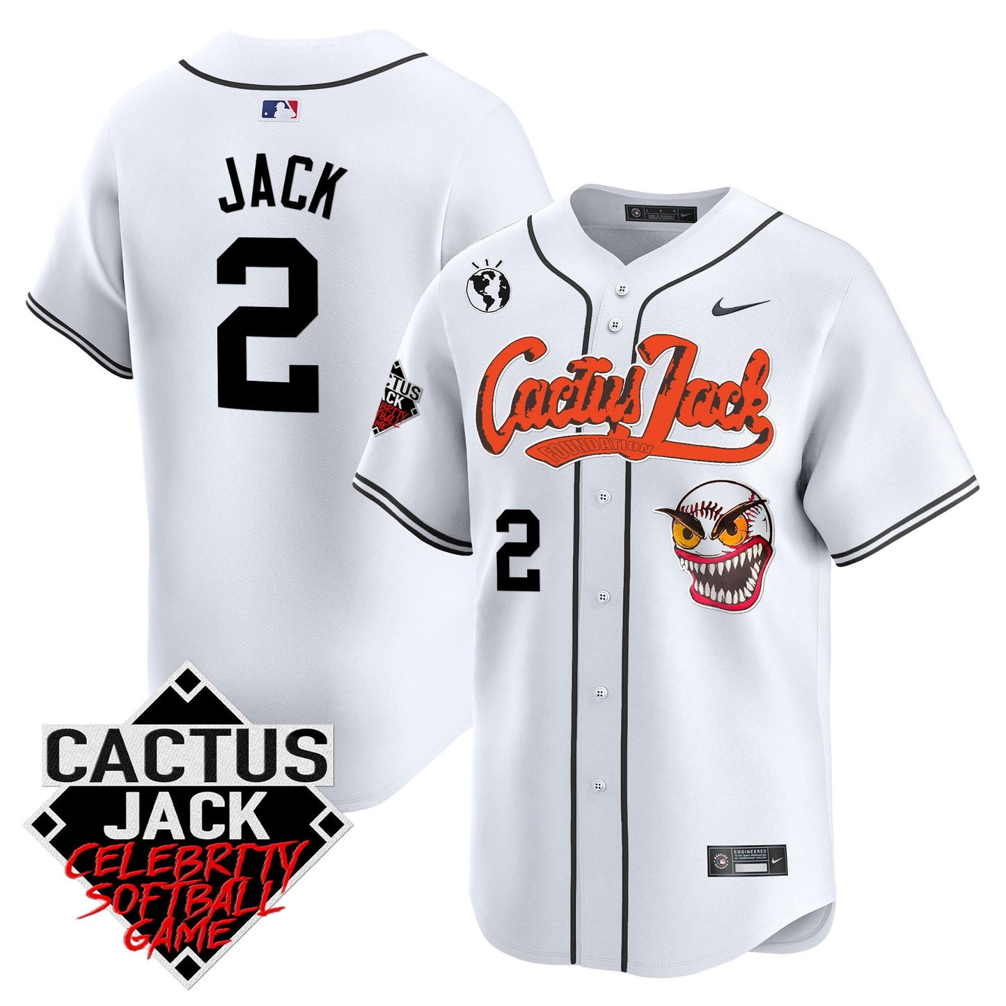Jack 2 Houston Astros Cactus Jack Celebrity Softball Game Patch Men Jersey - White