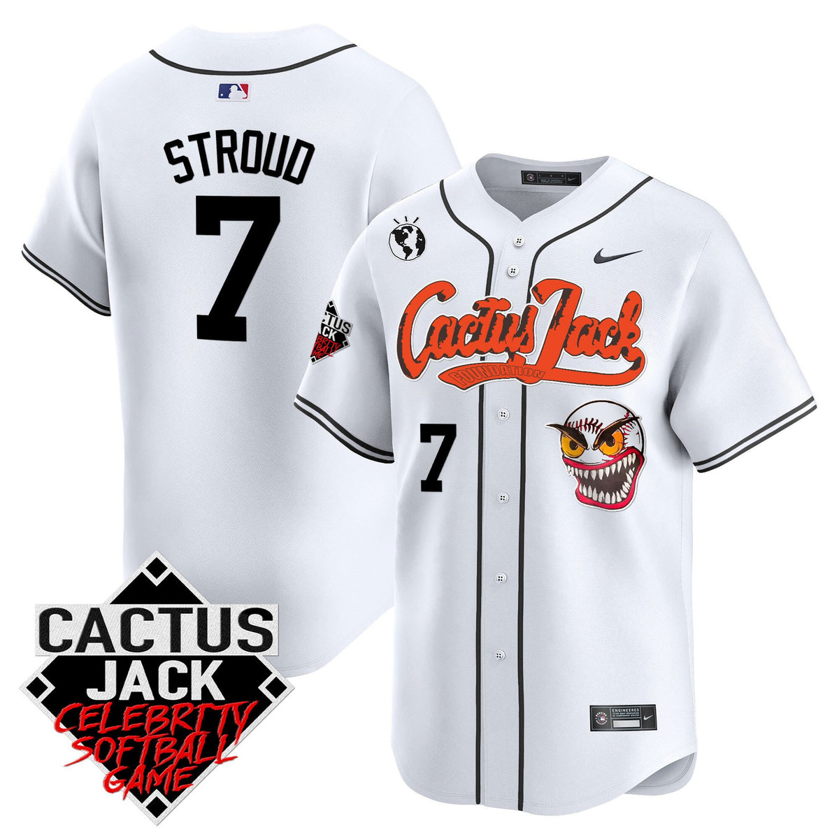 CJ Stroud 7 Houston Astros Cactus Jack Celebrity Softball Game Patch Men Jersey - White