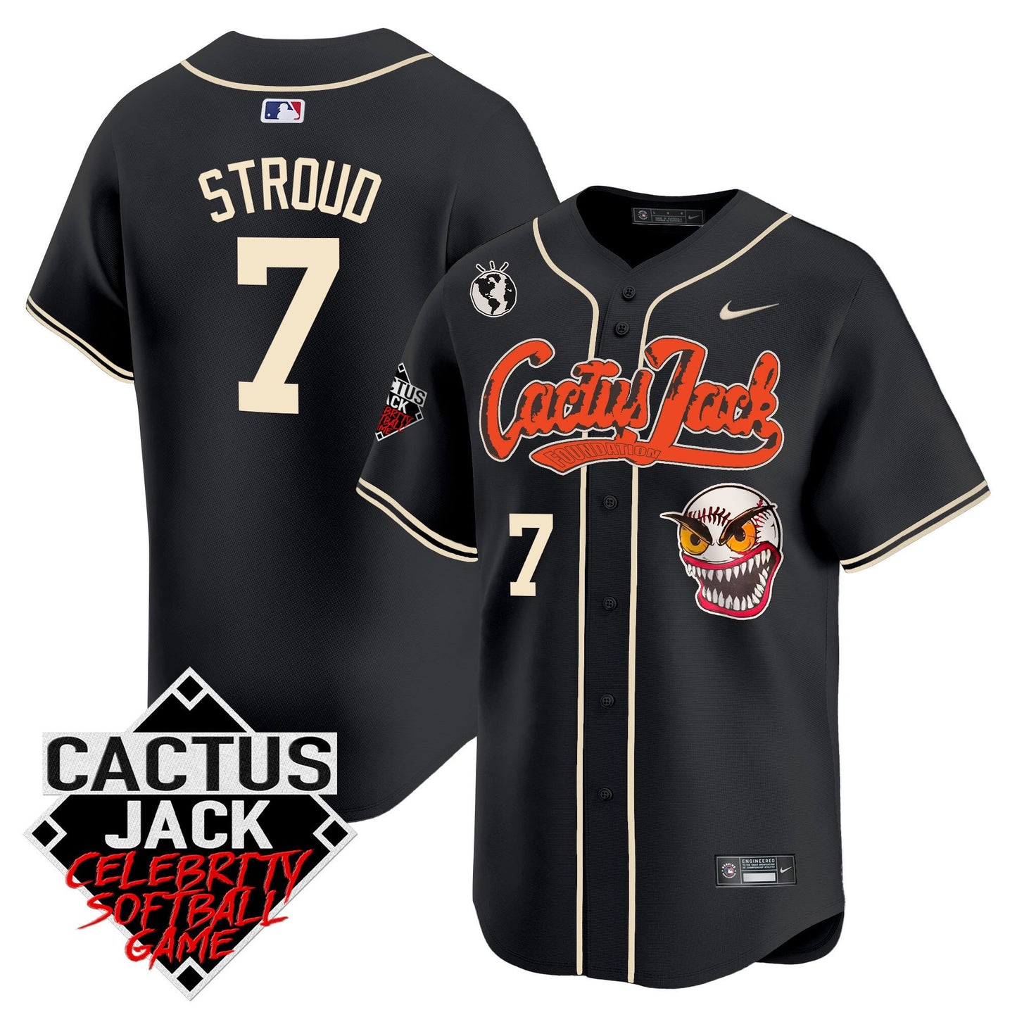CJ Stroud 7 Houston Astros Cactus Jack Celebrity Softball Game Patch Men Jersey - Black