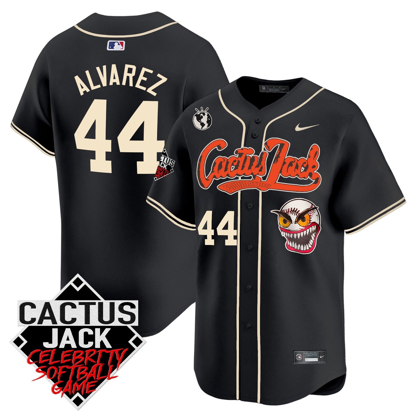 Yordan Álvarez 44 Houston Astros Cactus Jack Celebrity Softball Game Patch Men Jersey - Black