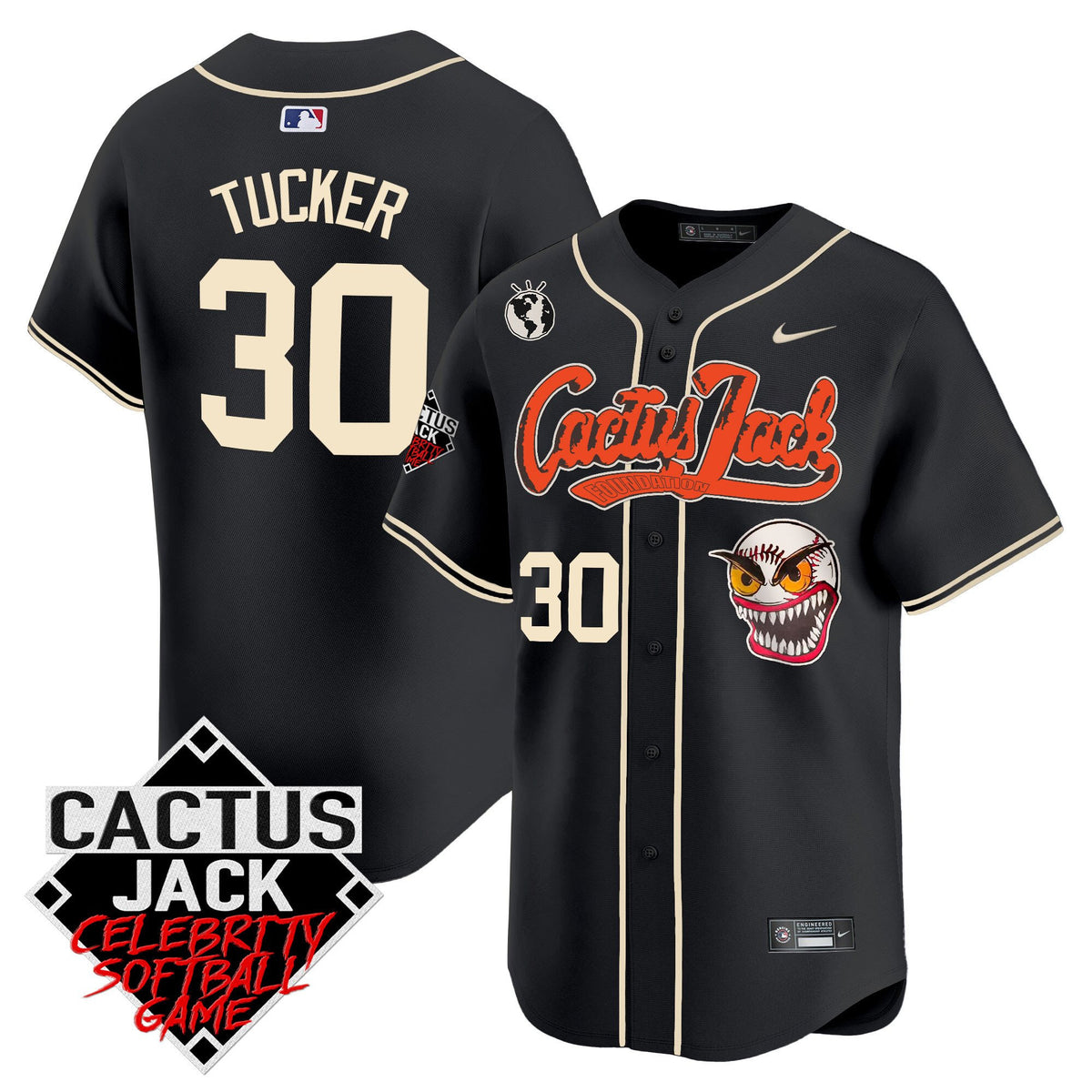 Kyle Tucker 30 Houston Astros Cactus Jack Celebrity Softball Game Patch Men Jersey - Black