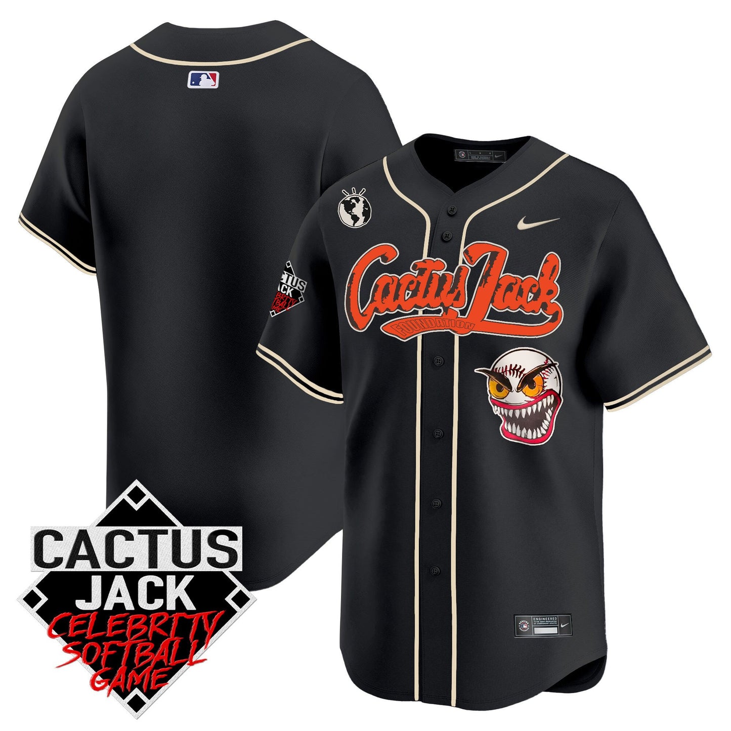 Houston Astros Cactus Jack Celebrity Softball Game Patch Men Jersey - Black