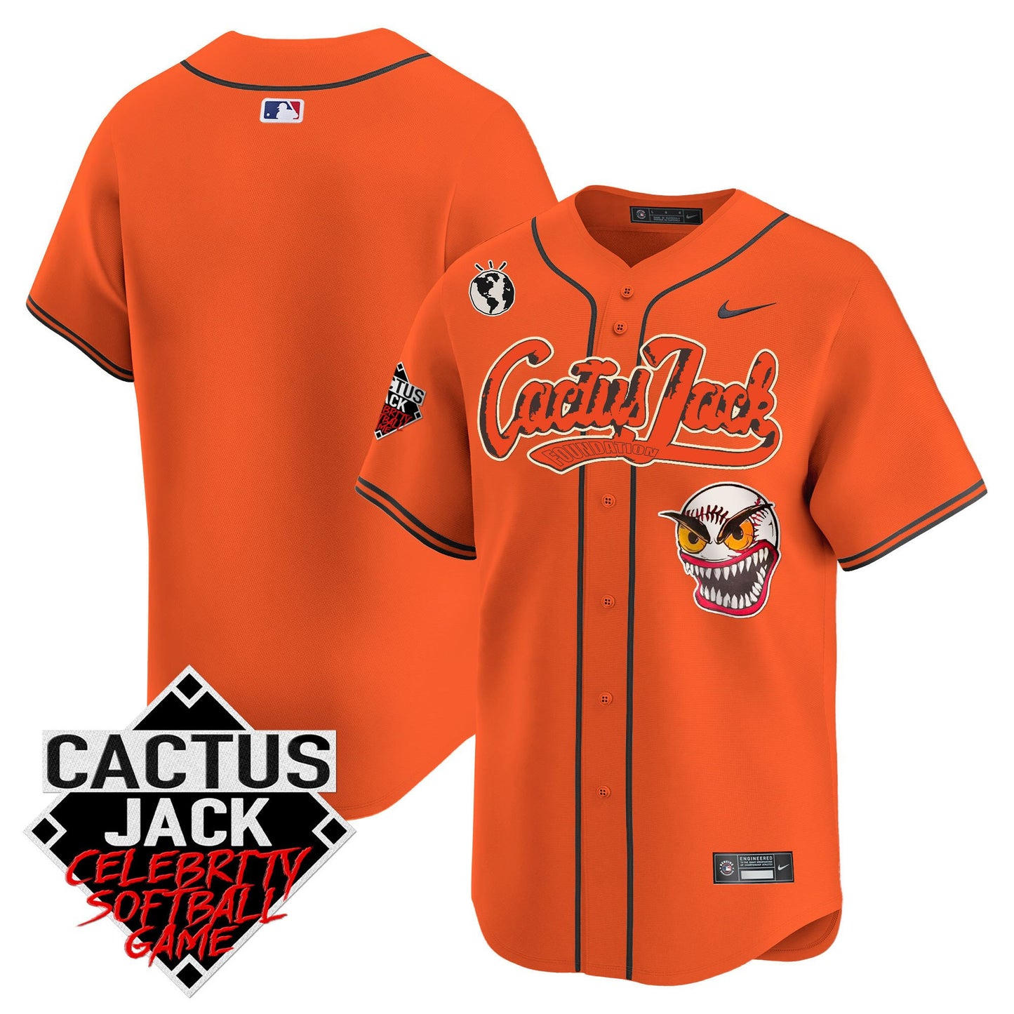 Houston Astros Cactus Jack Celebrity Softball Game Patch Men Jersey - Orange