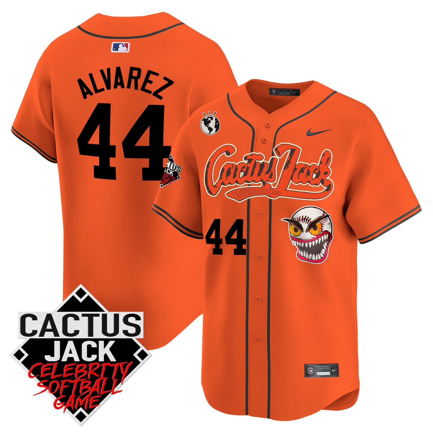 Yordan Álvarez 44 Houston Astros Cactus Jack Celebrity Softball Game Patch Men Jersey - Orange