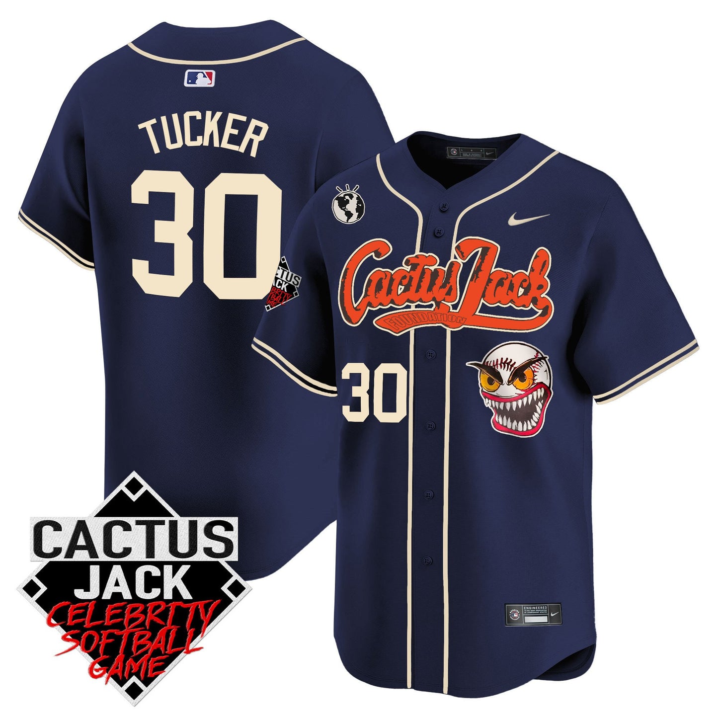 Kyle Tucker 30 Houston Astros Cactus Jack Celebrity Softball Game Patch Men Jersey - Navy