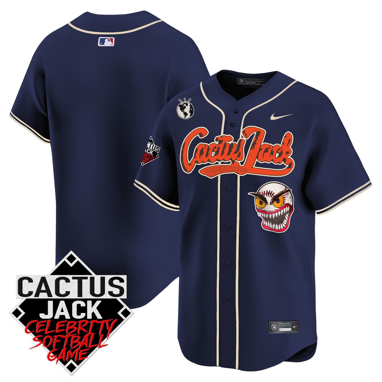 Houston Astros Cactus Jack Celebrity Softball Game Patch Men Jersey - Navy