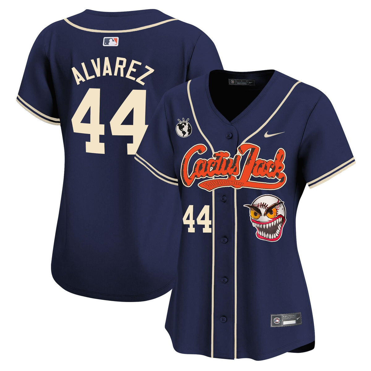 Yordan Álvarez 44 Houston Astros Cactus Jack Patch Women Jersey - Navy