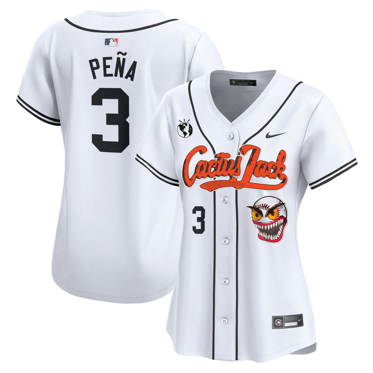 Jeremy Pena 3 Houston Astros Cactus Jack Patch Women Jersey - White