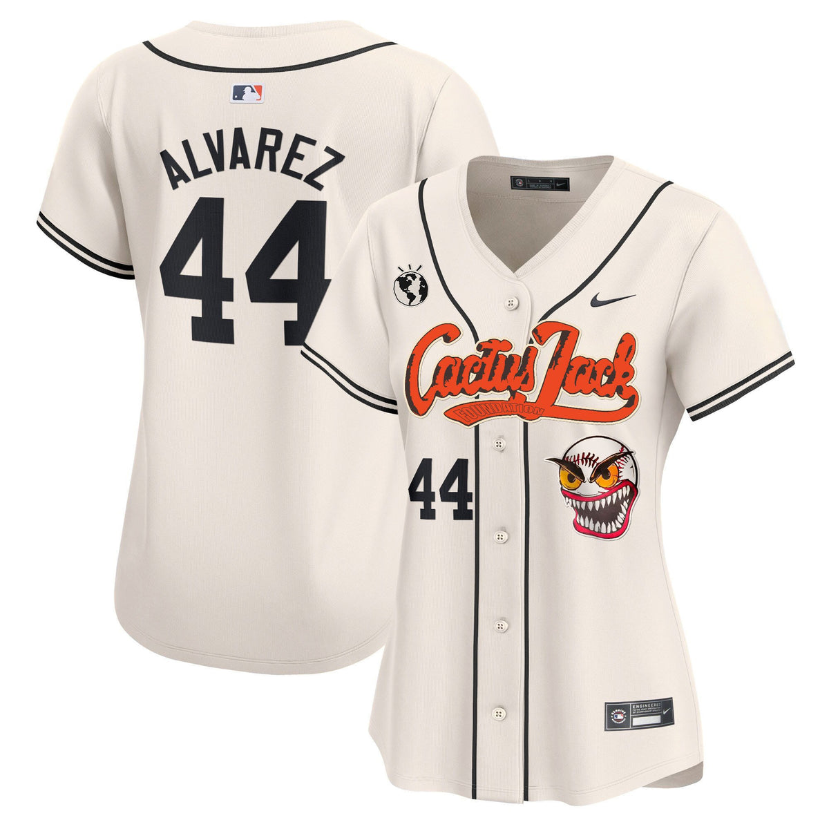 Yordan Álvarez 44 Houston Astros Cactus Jack Patch Women Jersey - Cream