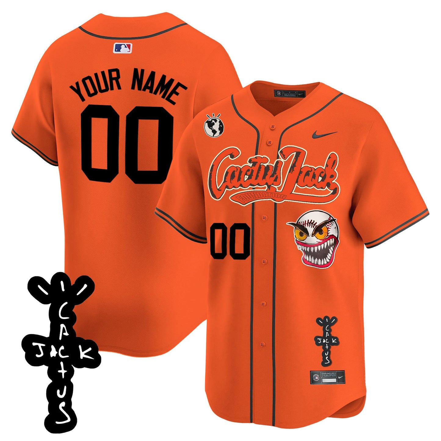 Houston Astros Cactus Jack Patch V2 Custom Men Jersey - Orange