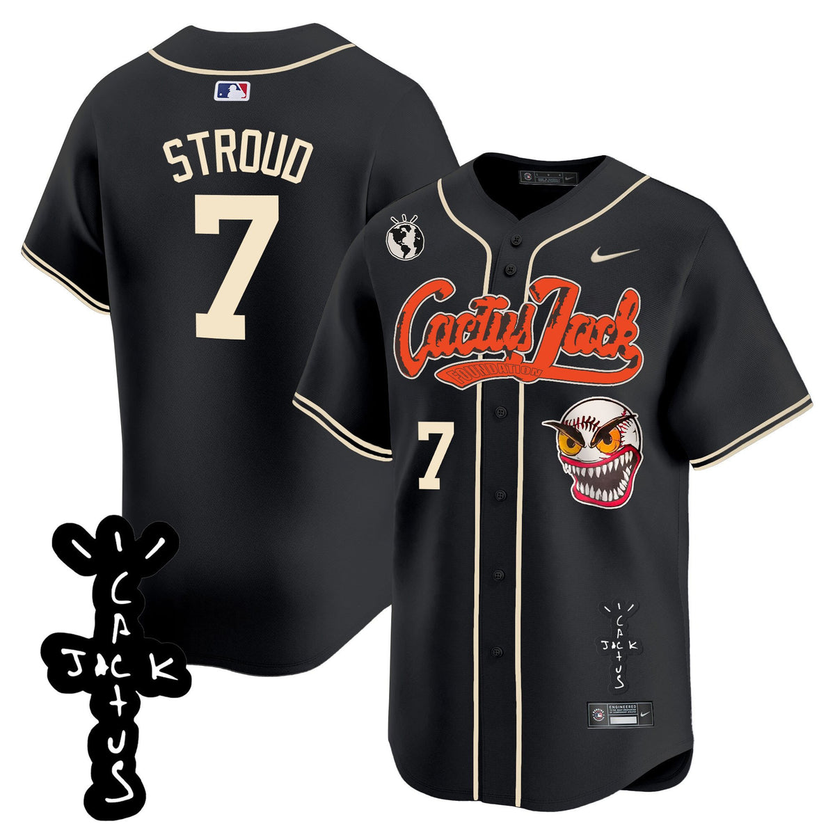 CJ Stroud 7 Houston Astros Cactus Jack Patch V2 Men Jersey - Black