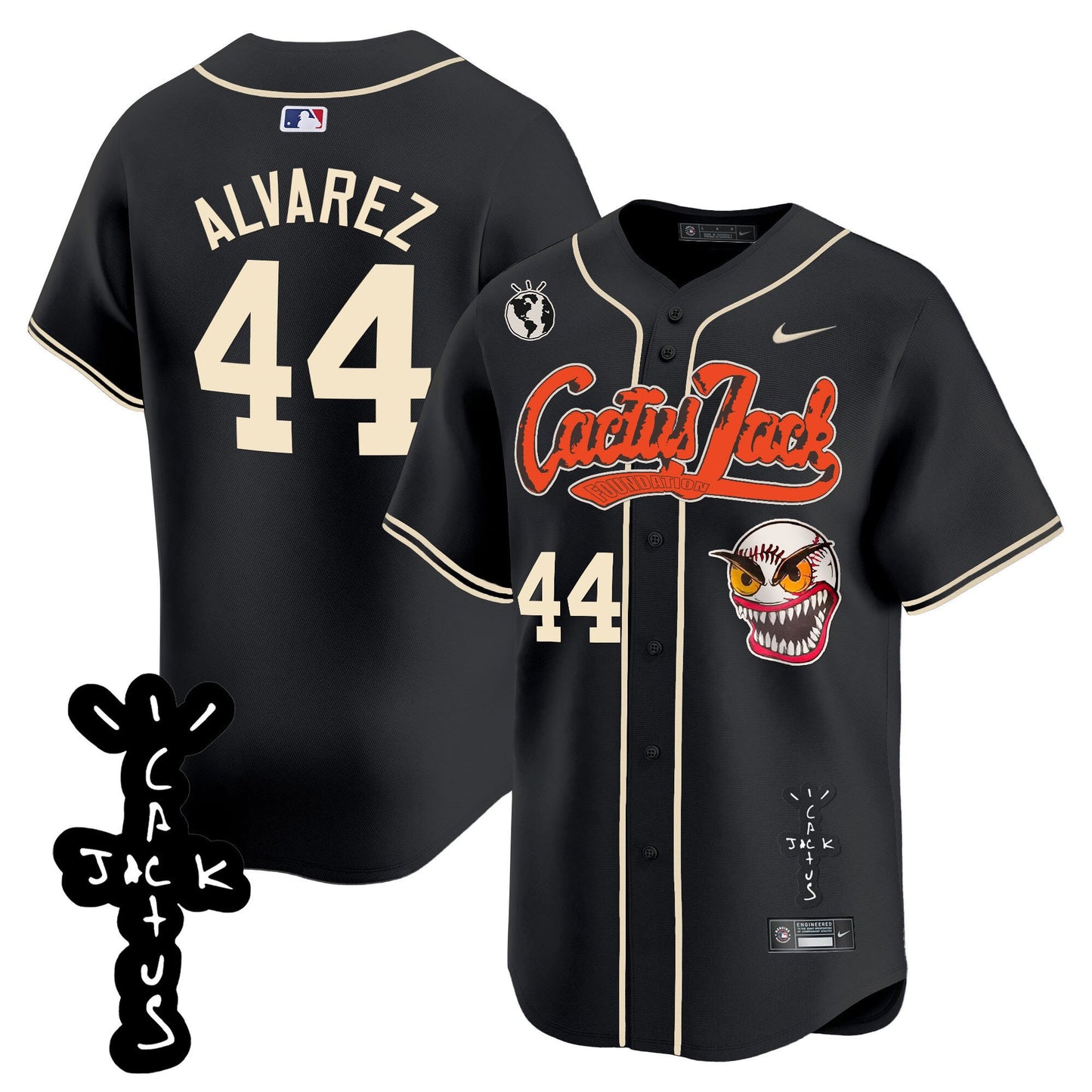Yordan Álvarez 44 Houston Astros Cactus Jack Patch V2 Men Jersey - Black