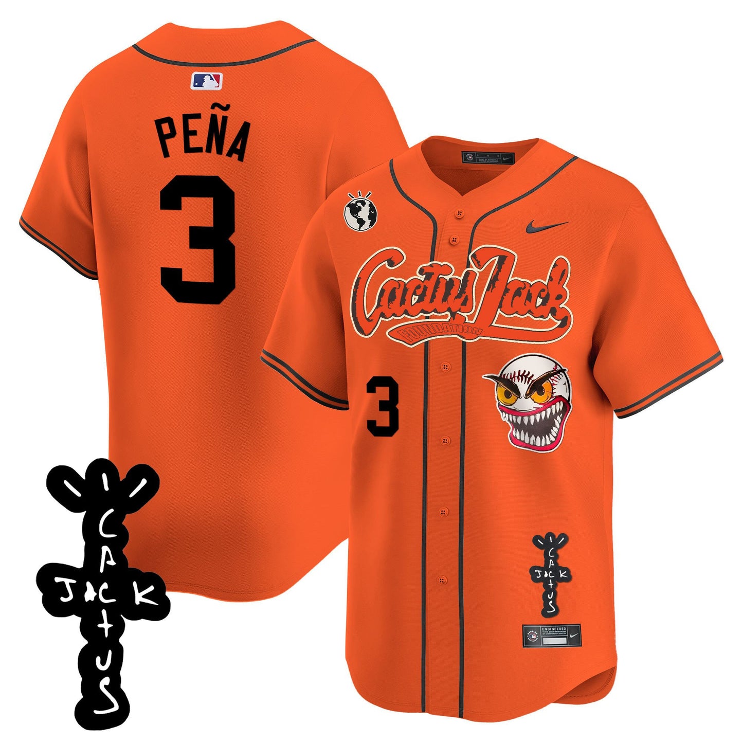 Jeremy Pena 3 Houston Astros Cactus Jack Patch V2 Men Jersey - Orange