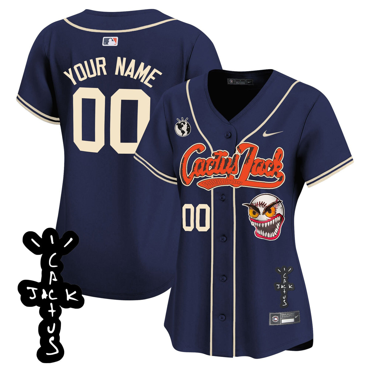 Houston Astros Cactus Jack Patch V2 Custom Women Jersey - Navy
