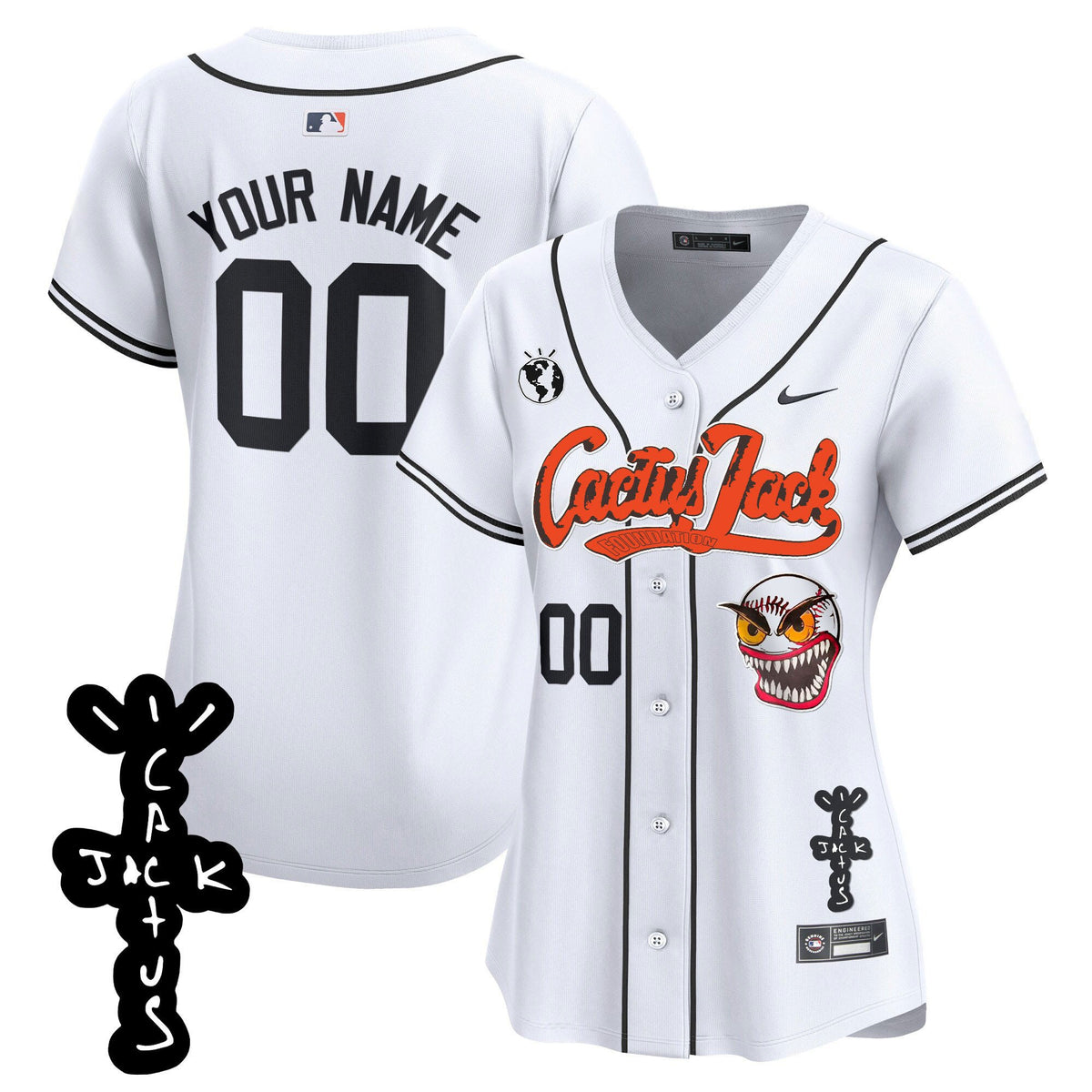 Houston Astros Cactus Jack Patch V2 Custom Women Jersey - White