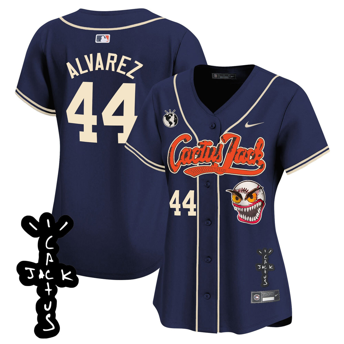 Yordan Álvarez 44 Houston Astros Cactus Jack Patch V2 Women Jersey - Navy