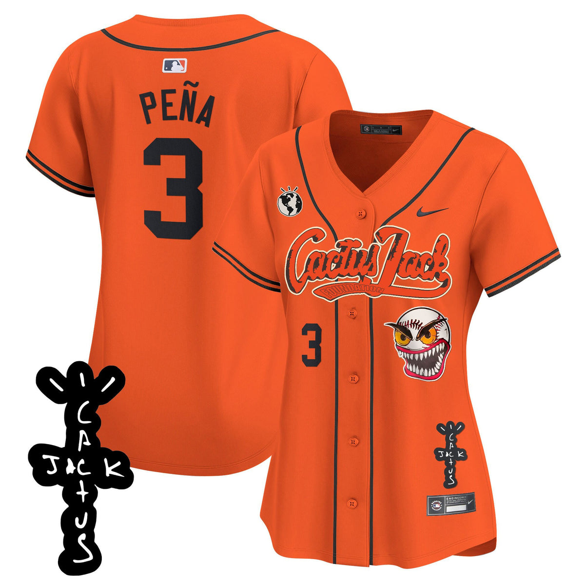 Jeremy Pena 3 Houston Astros Cactus Jack Patch V2 Women Jersey - Orange