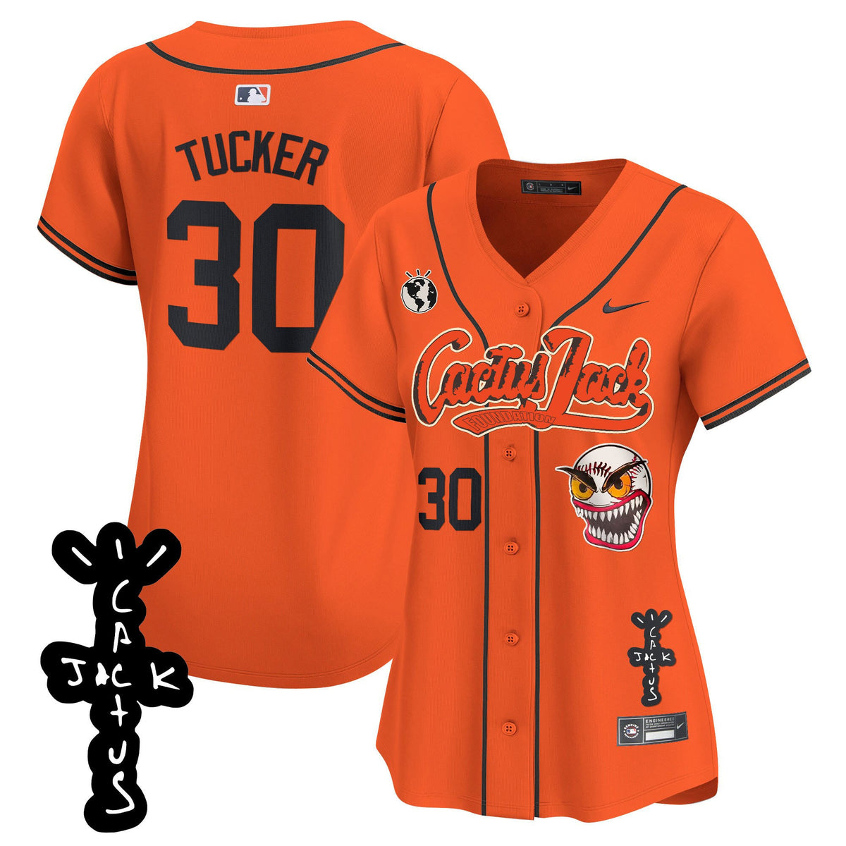 Kyle Tucker 30 Houston Astros Cactus Jack Patch V2 Women Jersey - Orange