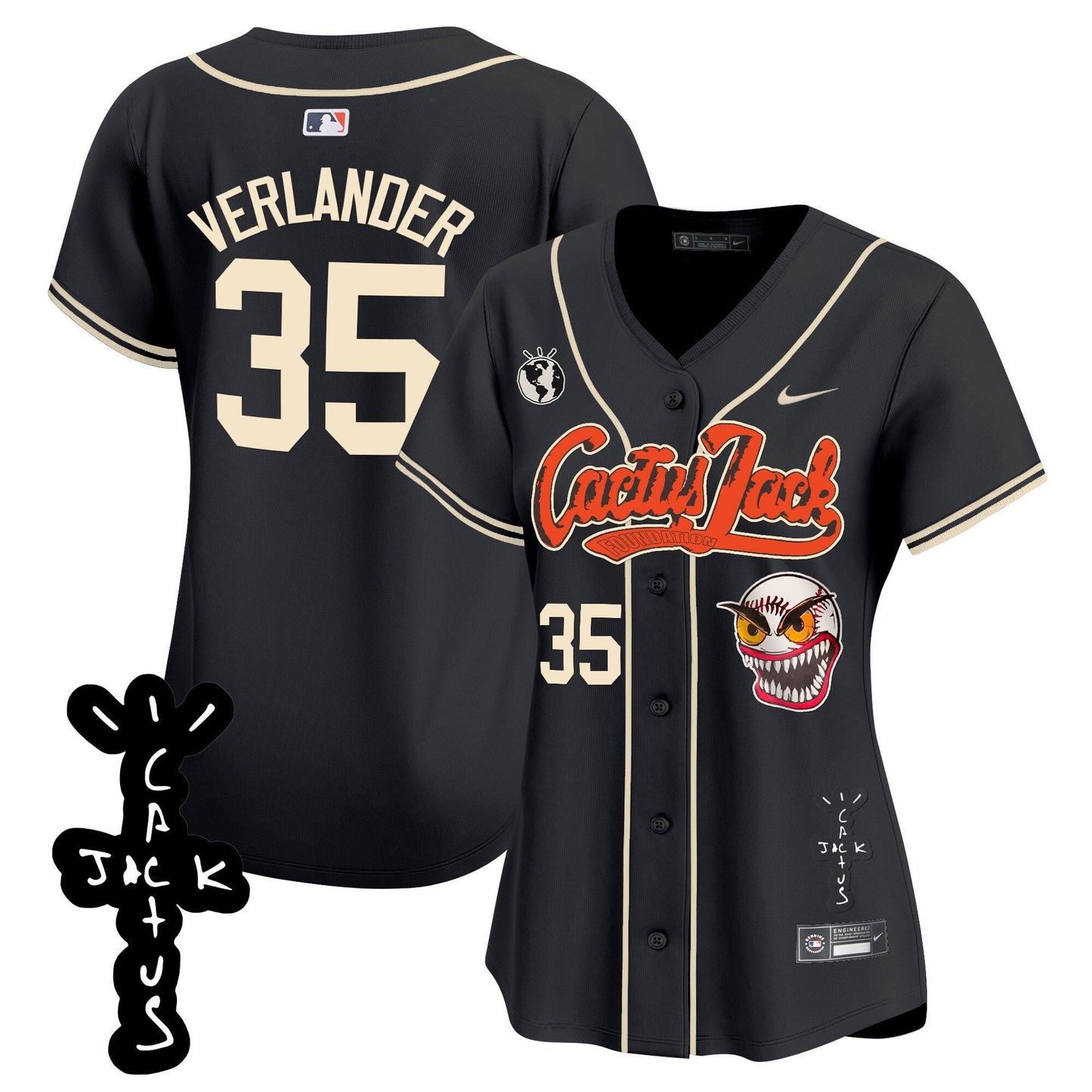 Justin Verlander 35 Houston Astros Cactus Jack Patch V2 Women Jersey - Black