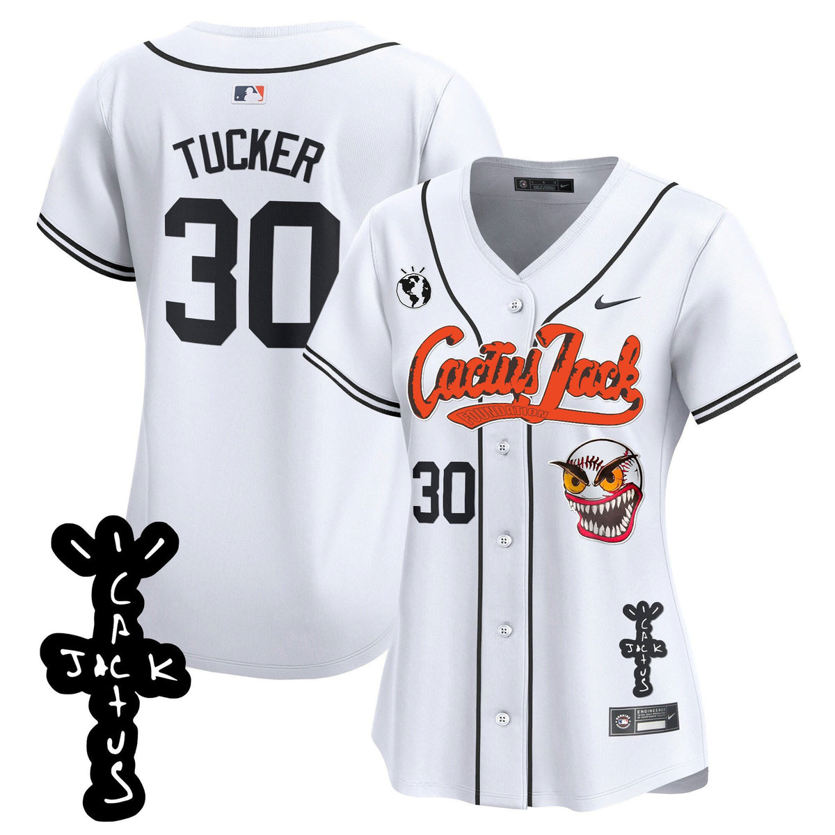 Kyle Tucker 30 Houston Astros Cactus Jack Patch V2 Women Jersey - White