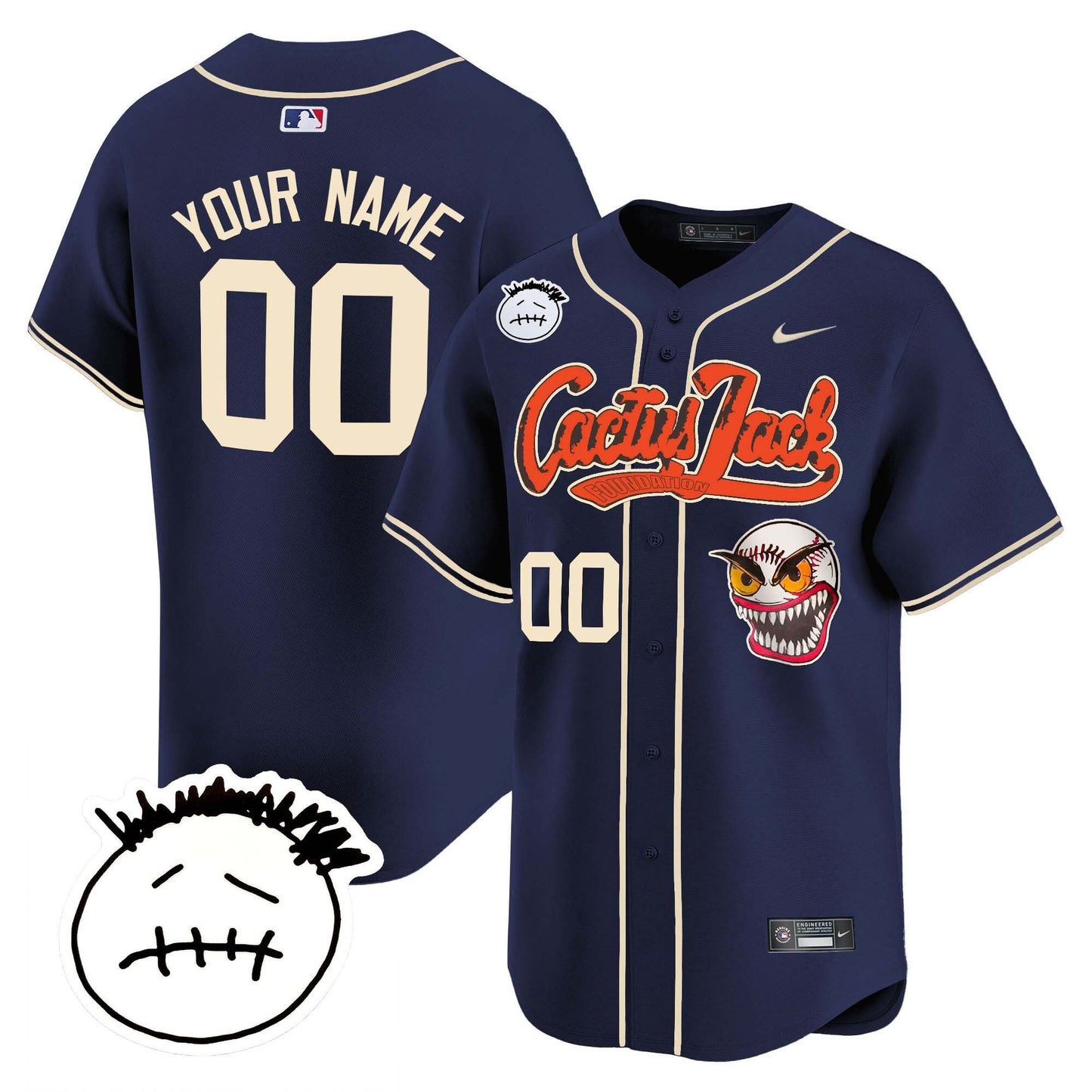 Houston Astros Cactus Jack Patch V3 Custom Men Jersey - Navy