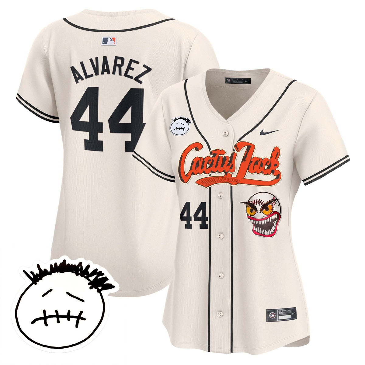 Yordan Álvarez 44 Houston Astros Cactus Jack Patch V3 Women Jersey - Cream