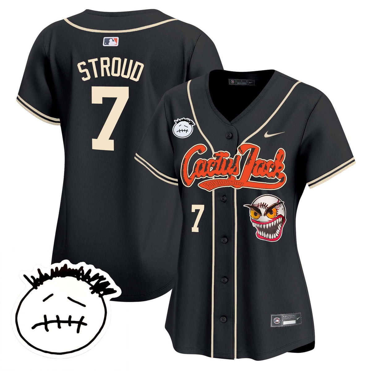 CJ Stroud 7 Houston Astros Cactus Jack Patch V3 Women Jersey - Black