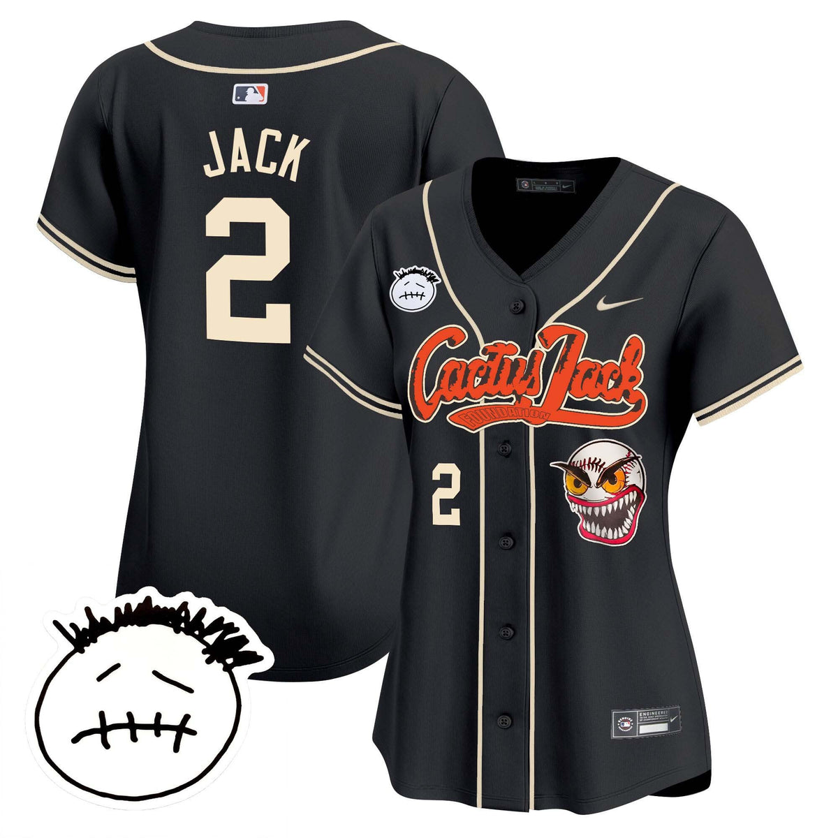 Jack 2 Houston Astros Cactus Jack Patch V3 Women Jersey - Black