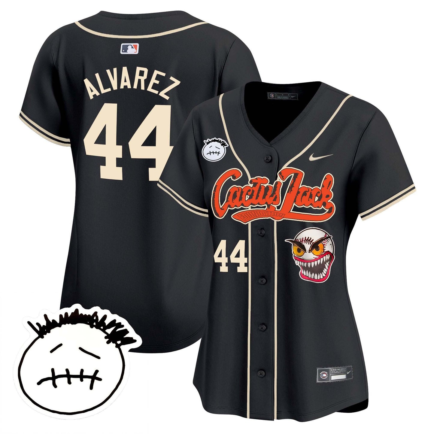 Yordan Álvarez 44 Houston Astros Cactus Jack Patch V3 Women Jersey - Black