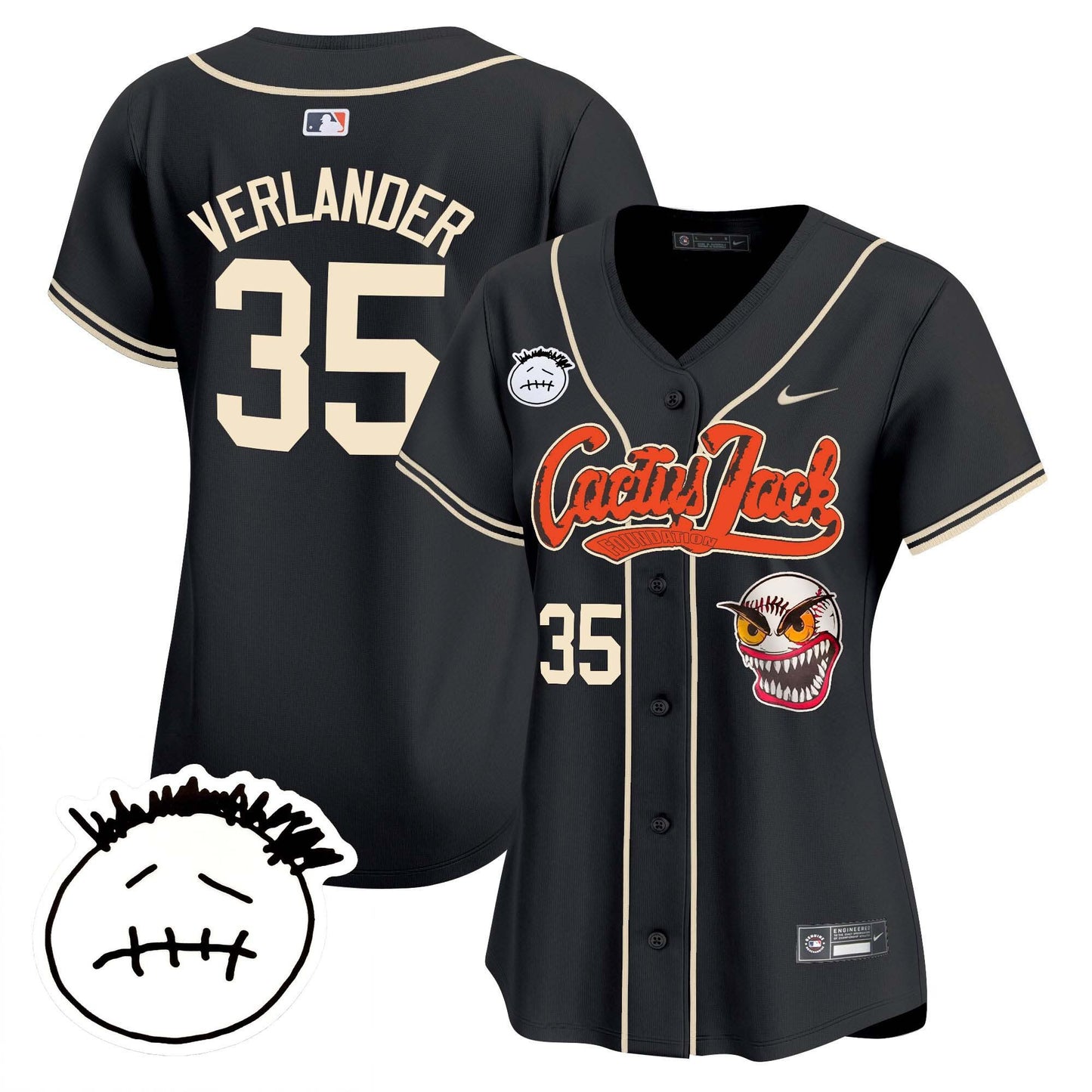 Justin Verlander 35 Houston Astros Cactus Jack Patch V3 Women Jersey - Black